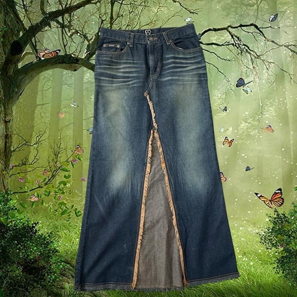 Insane y2k Denim Open Front Maxi Skirt By XoXo Size 3/4 - Picture 1 of 8